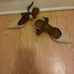 Cream & Brown Pointy Toe Heels